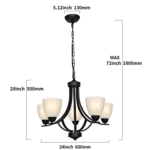 BONLICHT Traditional Chandelier Black 5 Light Modern Pendant Lights with Alabaster Glass, Industrial Vintage Dining Room Lighting Fixtures Hanging Flush Mount Ceiling Light for Bedroom Kitchen Island