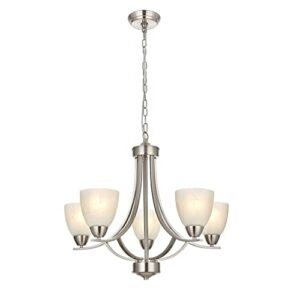 bonlicht 5 light transitional chandeliers brushed nickel contemporary dining room light fixtures ceiling hanging modern pendant lighting with alabaster glass shade for living room bedroom foyer hotel