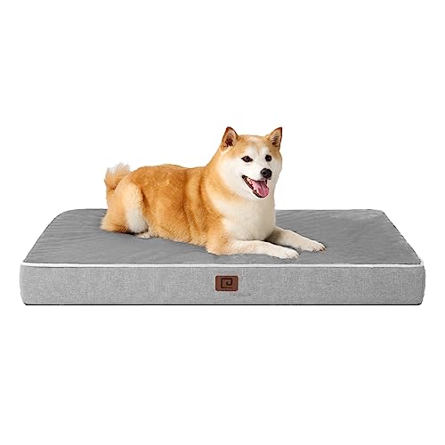 EHEYCIGA Waterproof Dog Beds for Large Dogs with Orthopedic Memory Foam, Grey, 35x23