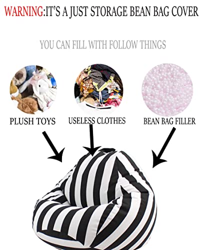 LPMOERA Stuffed Animal Storage Canvas Bean Bag Chair Cover for Kids/Adults Stuffable Zipper Beanbag for Organizing Children Plush Toys Large Premium Cotton Canvas Black S for Kids