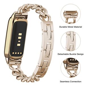 Bolesi Compatible with Fitbit Luxe Bands,Slim Metal Band Stainless Steel Adjustable Straps Replacement Bands for Fitbit Luxe Smart Watch for Women Men,Champagne Gold