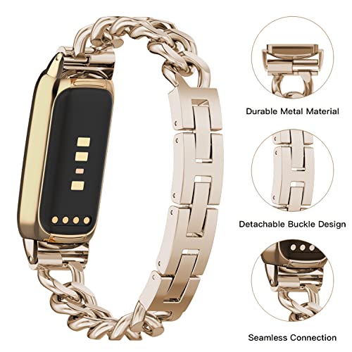 Bolesi Compatible with Fitbit Luxe Bands,Slim Metal Band Stainless Steel Adjustable Straps Replacement Bands for Fitbit Luxe Smart Watch for Women Men,Champagne Gold