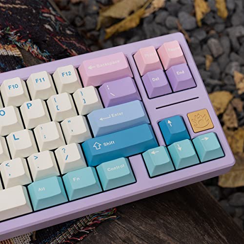 Mintcaps PBT Keycaps 130 Keys Fairy Cherry Profile Keycaps Custom Keyboard Colorful Dye-Sub Keycaps Full Set for Cherry Gateron MX Switches Mechanical Keyboard,White Pink Purple Keycaps