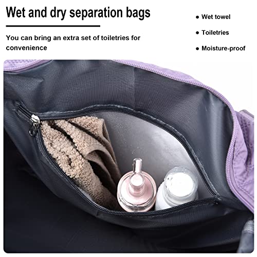 New Foldable Dry/Wet Separation Travel Bag, Large Capacity Waterproof Oxford Duffel Bag with Shoe Compartment, Lightweight Travel Tote Gym Bag, Weekender Overnight Bag for Women