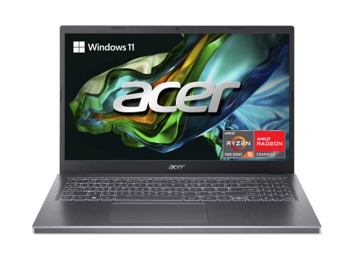 acer Aspire 5 15 Slim Laptop | 15.6" FHD (1920 x 1080) IPS | AMD Ryzen 5 7530U Hexa-Core Processor | AMD Radeon Graphics | 8GB LPDDR4X | 512GB Gen 4 SSD | Wi-Fi 6E | Backlit KB | A515-48M-R3DF,Gray