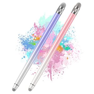 2pcs stylus pens for touch screens, pen iphone/ipad/tablet android/microsoft surface, compatible with all screens(white pink/white purple)