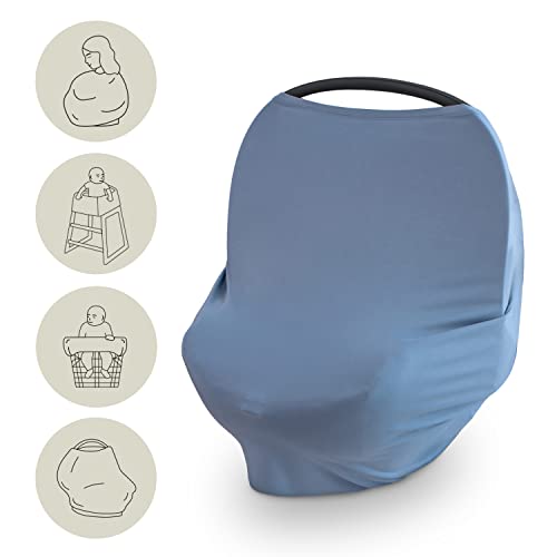 mushie Baby Car Seat Canopy Cover | Breathable & Stretchy Multi Use Cover for Breastfeeding, Nursing, High Chair, Shopping Cart, Strollers (Tradewinds)