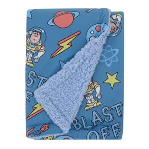 disney toy story buzz lightyear blue and orange blast-off super soft sherpa baby blanket