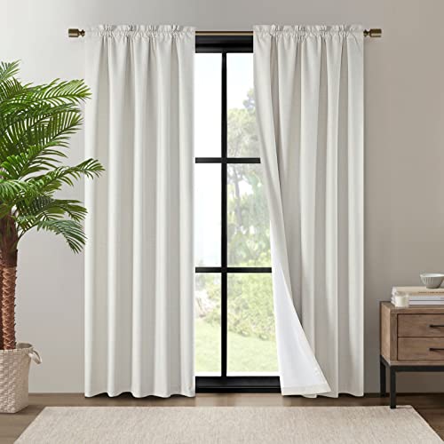 Dreaming Casa Linen Blackout Curtains 102 inches Long 2 Panels Set Beige 100% Blackout Curtains 52" W x 102" L