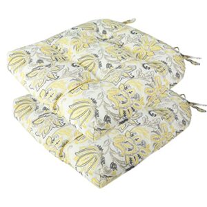 funhome all weather patio furniture tufted seat cushion with tie,19" x 19",pack of 2,waterproof patio chair pads for garden patio outdoor decor-yellow flower