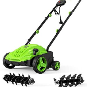 SWIPESMITH 13-Inch 12 Amp Electric Dethatcher Scarifier, 2-in-1 Lawn Dethatcher with Two Safety Switches, 4-Position Depth Adjustment, Scarifier with Foldable Handle, for Lawn, Garden, Yard