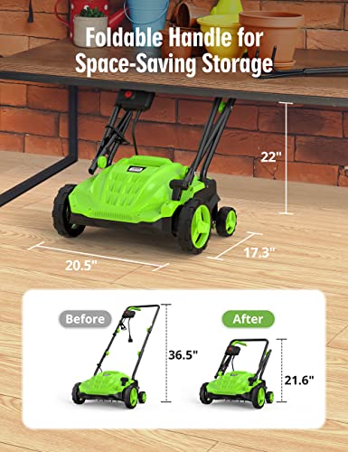 SWIPESMITH 13-Inch 12 Amp Electric Dethatcher Scarifier, 2-in-1 Lawn Dethatcher with Two Safety Switches, 4-Position Depth Adjustment, Scarifier with Foldable Handle, for Lawn, Garden, Yard