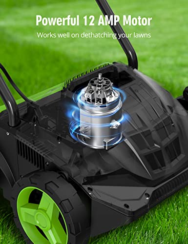 SWIPESMITH 13-Inch 12 Amp Electric Dethatcher Scarifier, 2-in-1 Lawn Dethatcher with Two Safety Switches, 4-Position Depth Adjustment, Scarifier with Foldable Handle, for Lawn, Garden, Yard