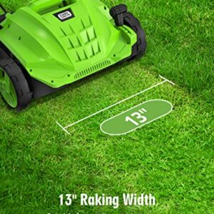 SWIPESMITH 13-Inch 12 Amp Electric Dethatcher Scarifier, 2-in-1 Lawn Dethatcher with Two Safety Switches, 4-Position Depth Adjustment, Scarifier with Foldable Handle, for Lawn, Garden, Yard