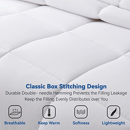 White Down Alternative Comforter Queen Size, Polyester Fill Fluffy All Season Comforter Quilt Duvet Insert, Ultra-Soft Brushed Microfiber Fabric Machine Washable(White,90x90Inches)