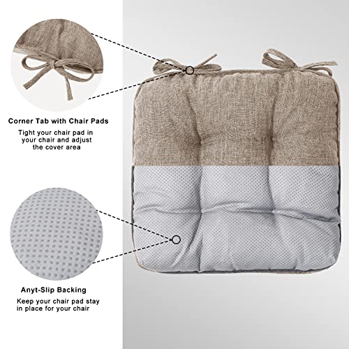 EAIMi Indoor Chair Cushions for Dinning Chairs 4 Packs| Tufted Memory Foam Overstuffed Kitchen Chair Pads with Ties | Textured Non Slip Back Seat Cushions 15.5x15.5x4 Inches Khaki