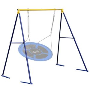hishine swing stand heavy duty swing frame full steel metal frame swing set for backyard, blue&yellow (swing not included)