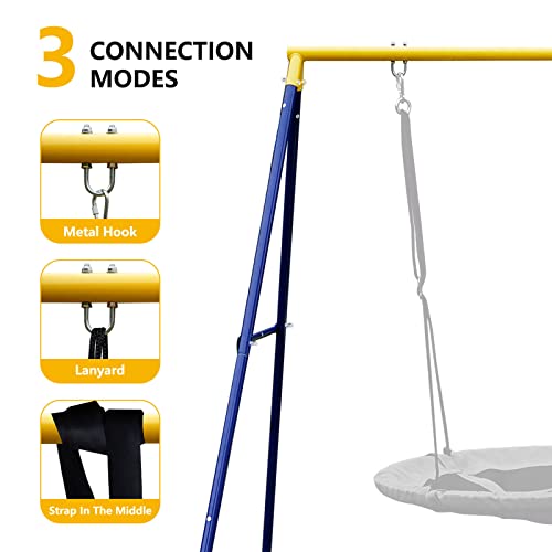 Hishine Swing Stand Heavy Duty Swing Frame Full Steel Metal Frame Swing Set for Backyard, Blue&Yellow (Swing NOT Included)