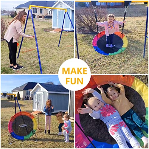 Hishine Swing Stand Heavy Duty Swing Frame Full Steel Metal Frame Swing Set for Backyard, Blue&Yellow (Swing NOT Included)