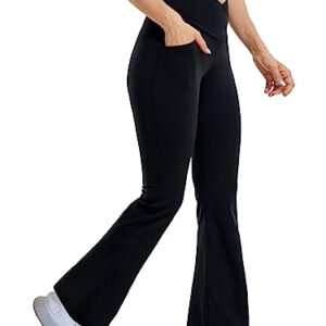 Cicendy Flare Yoga Pants with Pockets for Women,High Waisted V Crossover Bootcut Yoga Leggings Stretchy Casual Workout Pants Black