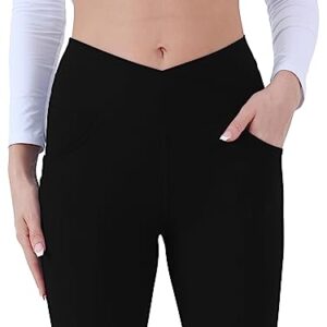 Cicendy Flare Yoga Pants with Pockets for Women,High Waisted V Crossover Bootcut Yoga Leggings Stretchy Casual Workout Pants Black