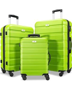 luggage 3 piece sets hard shell luggage set with spinner wheels, tsa lock, 20 24 28 inch travel suitcase sets (light green, 3 piece set)…