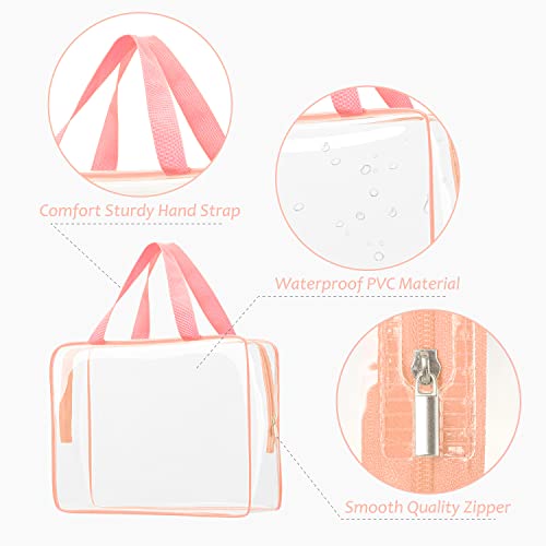6pcs Clear Cosmetic Bags, TSA Approved Toiletry Bag Set Crystal Clear Travel Bag Organization PVC, Clear Makeup Bags Luggage Pouch Carry on Airport Airline Compliant Bag with Zipper Handle Women Men