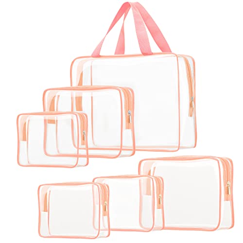 6pcs Clear Cosmetic Bags, TSA Approved Toiletry Bag Set Crystal Clear Travel Bag Organization PVC, Clear Makeup Bags Luggage Pouch Carry on Airport Airline Compliant Bag with Zipper Handle Women Men