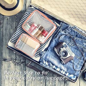 6pcs Clear Cosmetic Bags, TSA Approved Toiletry Bag Set Crystal Clear Travel Bag Organization PVC, Clear Makeup Bags Luggage Pouch Carry on Airport Airline Compliant Bag with Zipper Handle Women Men