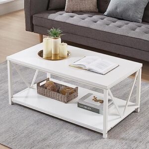 excefur rustic coffee table, modern living room table with storage shelf, white oak