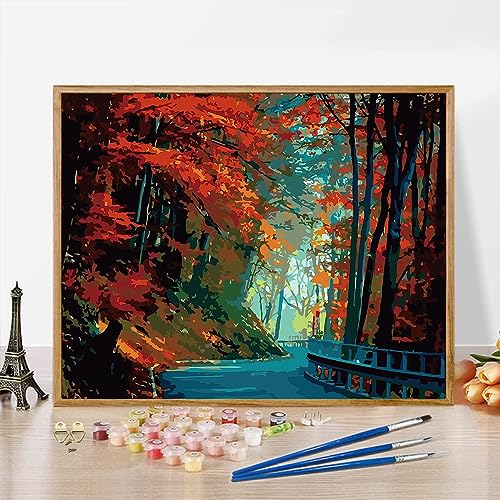 FILASLFT Paint by Number for Adults, Forest Path Paint by Numbers for Adults Beginner, Maple Leaf Painting by Number DIY Landscape Painting,Perfect for Home Wall Decoration 16x20 Inch.