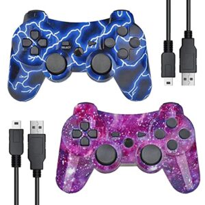 takesh wireless controller for ps3, upgraded joystick motion gamepad double shock with usb charging cable, 2 packs