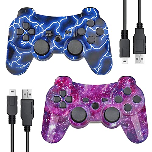 TAKESH Wireless Controller for PS3, Upgraded Joystick Motion Gamepad Double Shock with USB Charging Cable, 2 Packs