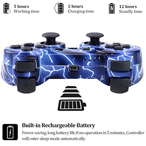 TAKESH Wireless Controller for PS3, Upgraded Joystick Motion Gamepad Double Shock with USB Charging Cable, 2 Packs