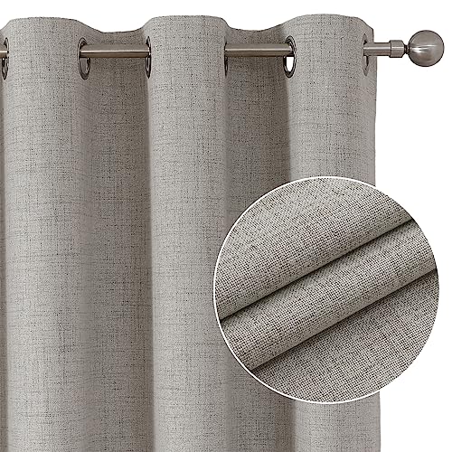 Joydeco Blackout Curtains 63 inch Length 2 Panels Set, Linen Textured Room Darkening Curtains 63 Inches Long, Thermal Insulated Grommet Black Out Curtains for Living Room(42x63 inch, Greyish White)