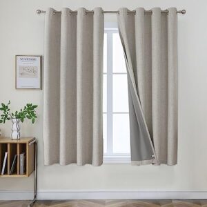 Joydeco Blackout Curtains 63 inch Length 2 Panels Set, Linen Textured Room Darkening Curtains 63 Inches Long, Thermal Insulated Grommet Black Out Curtains for Living Room(42x63 inch, Greyish White)