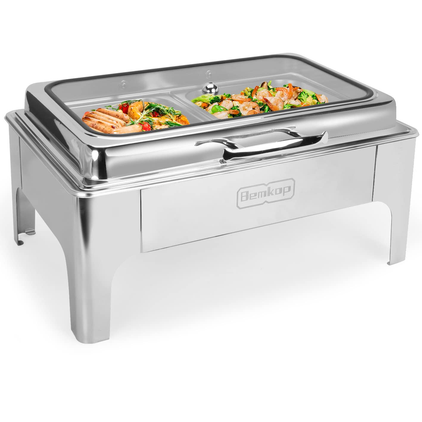 Bemkop Chafing Dish Buffet Set,Rectangular Chafing Dish with Glass Top, Soft-Close Lid,Chafer for Catering Buffet Servers and Warmers (H-Half Size)