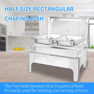 Bemkop Chafing Dish Buffet Set,Rectangular Chafing Dish with Glass Top, Soft-Close Lid,Chafer for Catering Buffet Servers and Warmers (H-Half Size)