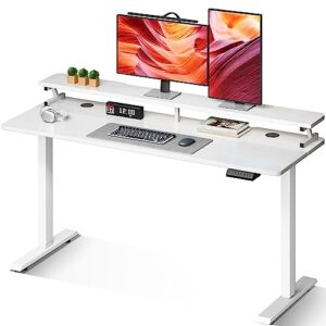 kkl height adjustable electric standing desk with monitor shelf, 48 inch stand up table, sit stand desk with 4 memory preset,home office computer workstation,motorized rising desk,white