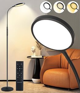 tenmiro floor lamp, led floor lamps for living room, bright modern reading floor lamp with stepless adjust color temperatures & brightness, standing lamp with remote & touch control (black)