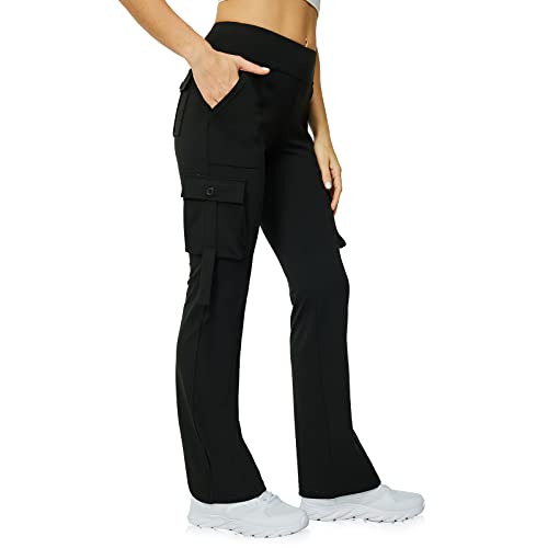 Yoga Flare Leggings for Women High Waisted Yoga Casual Pants Workout Leggings Cargo with 6 Pockets Bootcut Yoga Pants,Black S