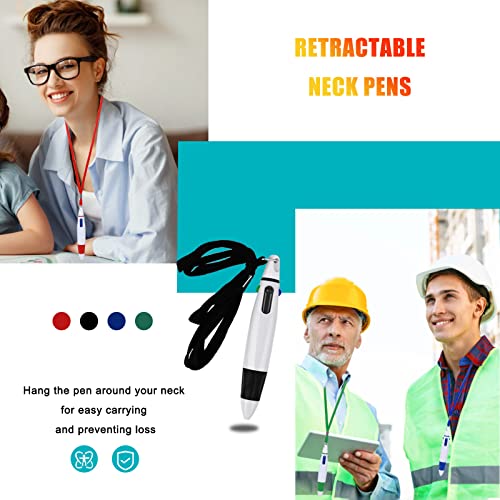 TIESOME Retractable Shuttle Pens with Neck Lanyard, 5 Pieces 4-in-1 Ballpoint Pens Multicolor Pens with Lanyard on Top for Office School Supplies Students Gifts Party Favors