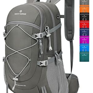 SAVVY NOMAD 40L Hiking Travel Packable Lightweight Camping Backpack Daypack with Removable Belt Bag for Women Men-Gray