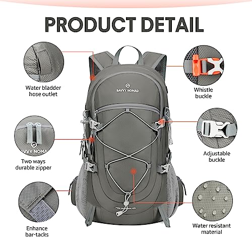 SAVVY NOMAD 40L Hiking Travel Packable Lightweight Camping Backpack Daypack with Removable Belt Bag for Women Men-Gray