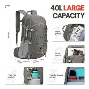 SAVVY NOMAD 40L Hiking Travel Packable Lightweight Camping Backpack Daypack with Removable Belt Bag for Women Men-Gray