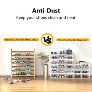 12 Pack Large Shoe Organizer Storage Boxes for Closet, Modular Space Saving Shoe Boxes Clear Plastic Stackable Sneaker Containers Display Case with Lids, White