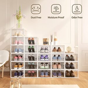 12 Pack Large Shoe Organizer Storage Boxes for Closet, Modular Space Saving Shoe Boxes Clear Plastic Stackable Sneaker Containers Display Case with Lids, White