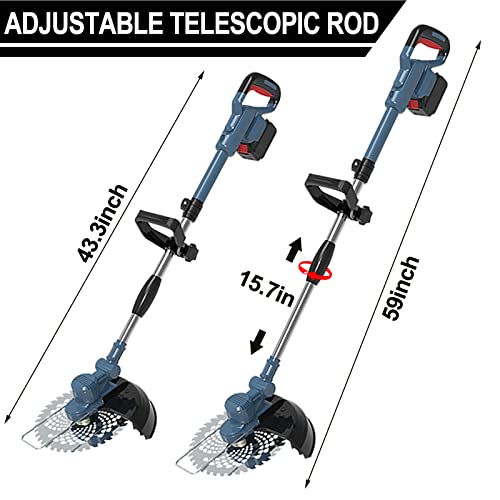 Hengriacly Electric Weed Wacker Battery Powered 4000mAh, 21V Weed Eater Cordless String Trimmer with 4 Types Blades & 2 Pcs Battery & 1 Shoulder Strap (Blue)