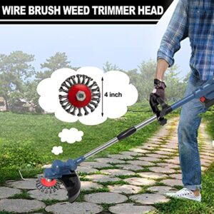 Hengriacly Electric Weed Wacker Battery Powered 4000mAh, 21V Weed Eater Cordless String Trimmer with 4 Types Blades & 2 Pcs Battery & 1 Shoulder Strap (Blue)