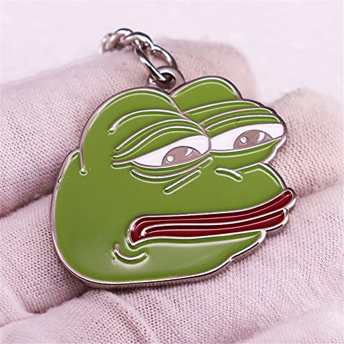 pologmase Sad Frog Metal KeyChain Funny Green Frog Keyring Key Holder Car Key Chain Ring For Men Women Bag Accessories Gift